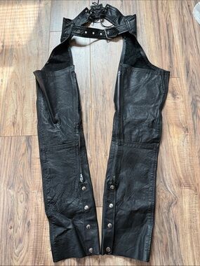 Women’s Barney’s Leather Black Leather Motorcycle Chaps - Slim Fit